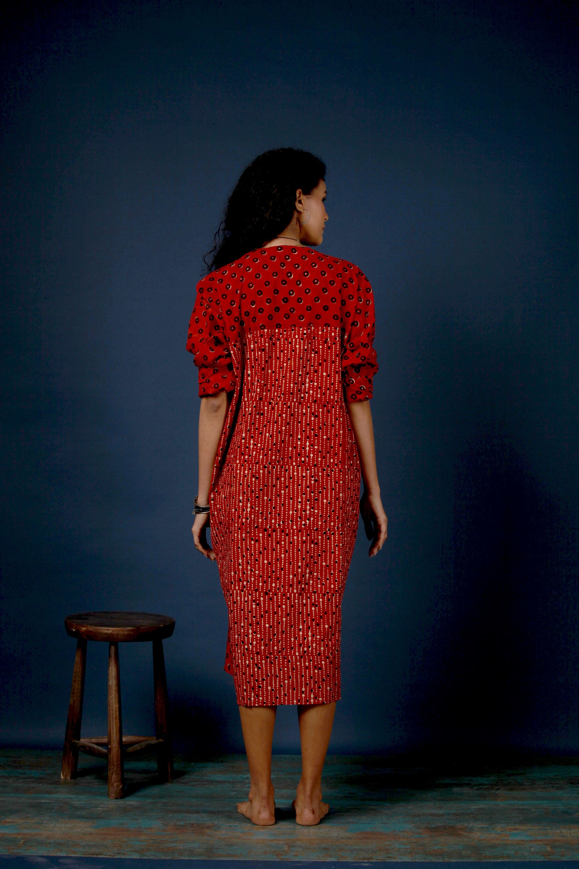 The Patricia Dress Variant, Block Printed with Vegetable Colour in Organic Cotton.
