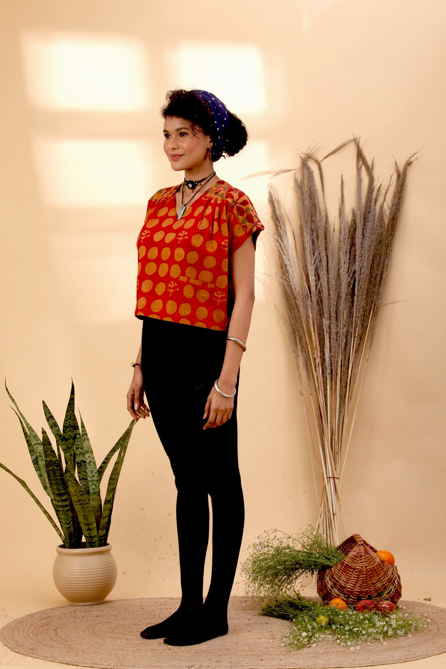 The Ulla Blouse, Block Printed with Vegetable Colour in Organic Cotton.